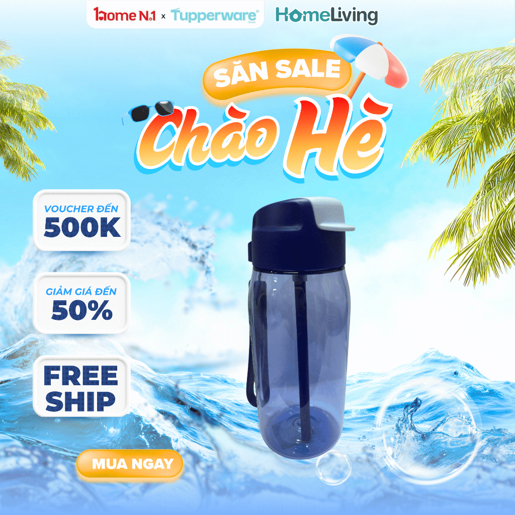 Bình Nước TUPPERWARE Lohas 550ML Có Ống Hút - Mẫu Mới, Bình Thể Thao, Bình Nước Hàng Ngày