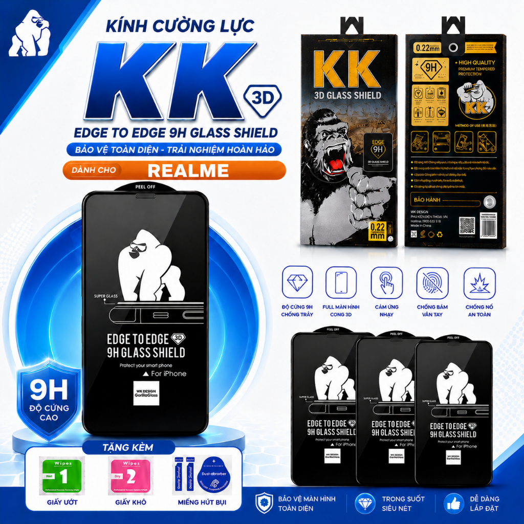Kính Cường Lực REALME KK FUL MÀN NOTE 60 / NOTE 70 / C51 / C53 / C55 / C75 / 7PRO / C71