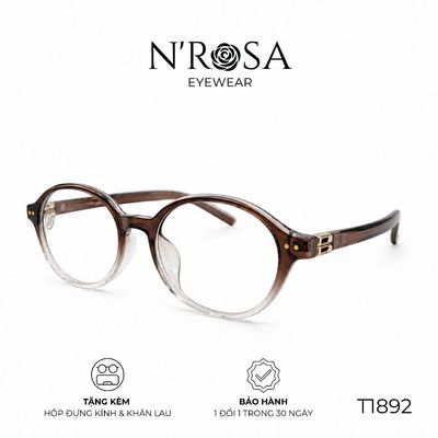 Gọng Kính Cận N’ROSA T1892 – Form Tròn Vintage, Nhựa Cao Cấp Phối Logo Kim Loại Sang Trọng