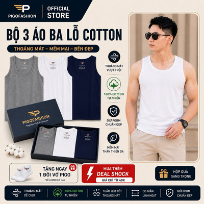 Combo 3 áo ba lỗ nam cotton thoát nhiệt khử mùi thoáng mát pigofashion ABL01 nhiều màu