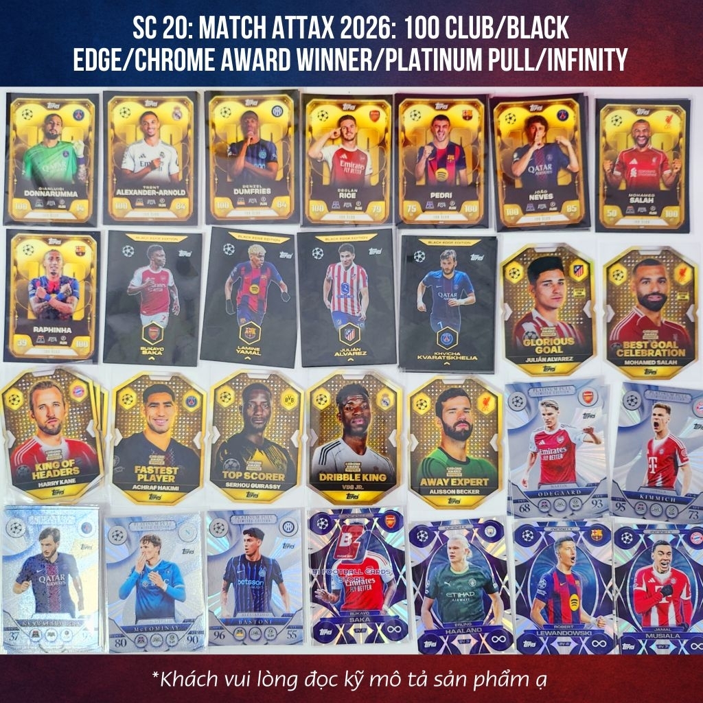 (SC20) Thẻ Lẻ Cầu Thủ: Match Attax 2026 (Thẻ Hiếm: 100 Club, Black Edge, Infinity) - Thẻ Bóng Đá