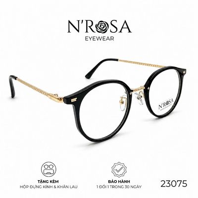 Gọng Kính Cận N’ROSA 23075 – Form Tròn Phối Kim Loại Sang Trọng, Phong Cách Tri Thức Hiện Đại