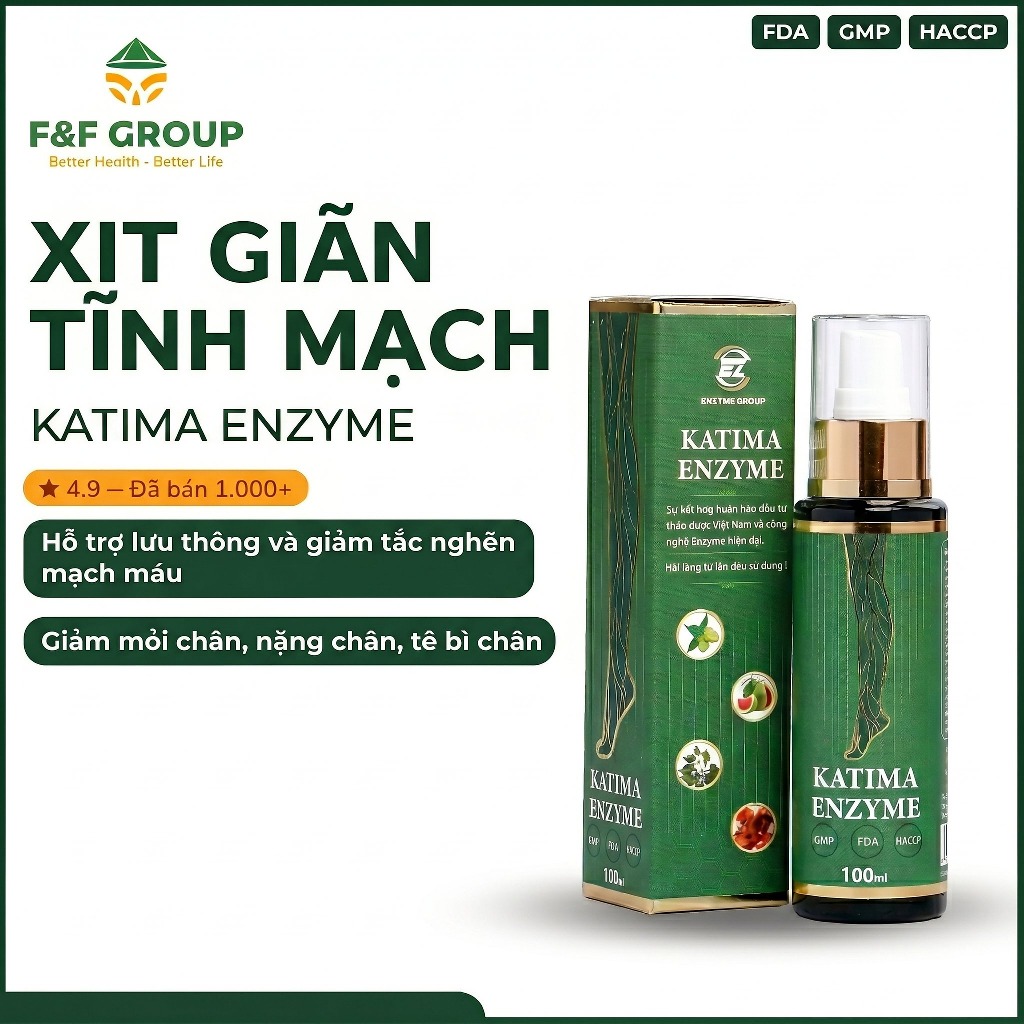 Xịt Hỗ Trợ Giãn Tĩnh Mạch Chân Katima Enzyme Group Chiết Xuất Nhàu Bưởi Diếp Cá 100ml