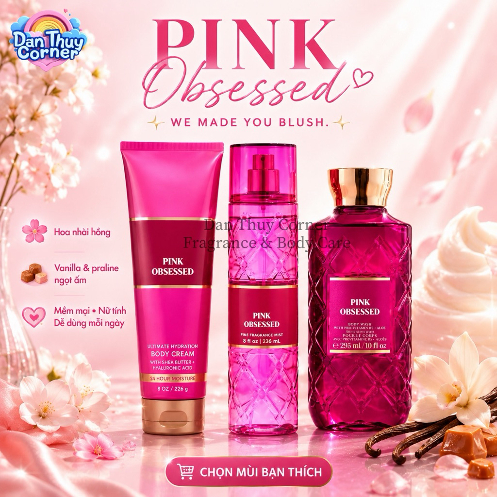 Pink Obsessed – Xịt thơm & dưỡng thể B.B.W hương hoa nhài & praline cashmere & vanilla