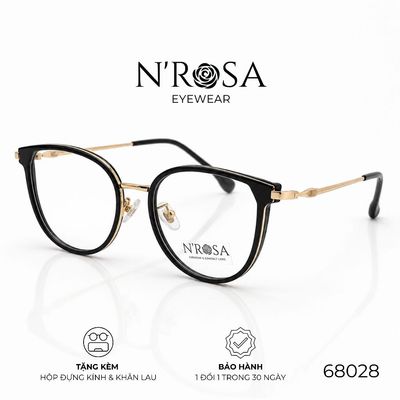 Gọng Kính Cận N’ROSA 68028 – Thiết Kế Tròn Phối Kim Loại Thanh Mảnh, Phong Cách Hàn Quốc Trẻ Trung
