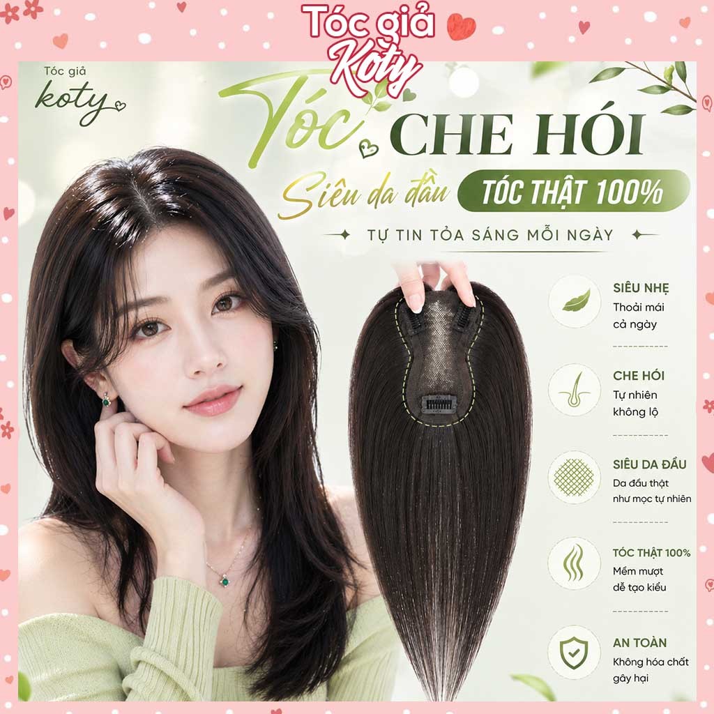 Tóc che hói siêu da đầu tóc thật 100% | Tóc giả mái phủ bạc 5D tự nhiên cho nữ