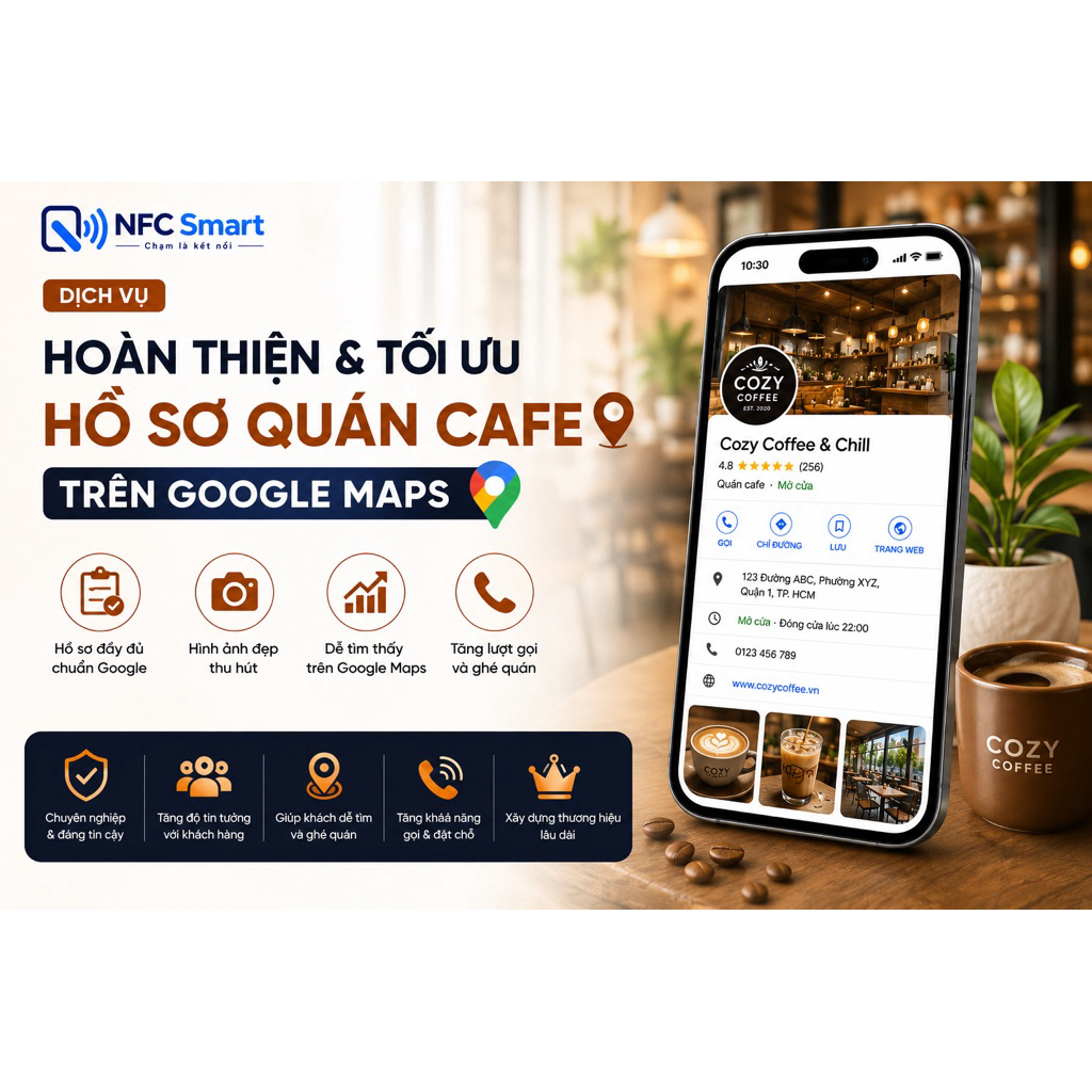THẺ HỖ TRỢ HOÀN THIỆN & TỐI ƯU HỒ SƠ QUÁN CAFE TRÊN GOOGLE MAPS