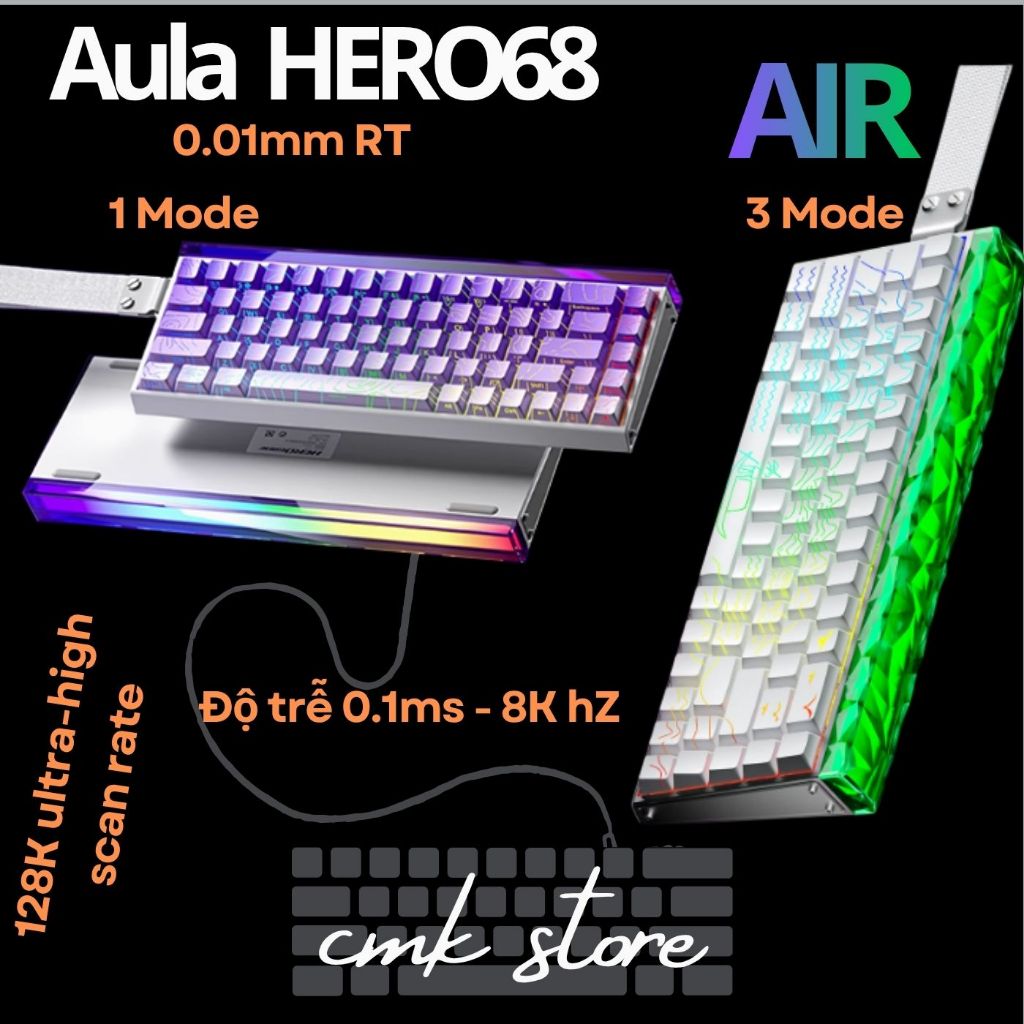(sẵn tùy màu) Bàn phím cơ gaming Rapid Trigger AULA Hero68 HE - 8000hz - 125k ScanRate -  1mode | He