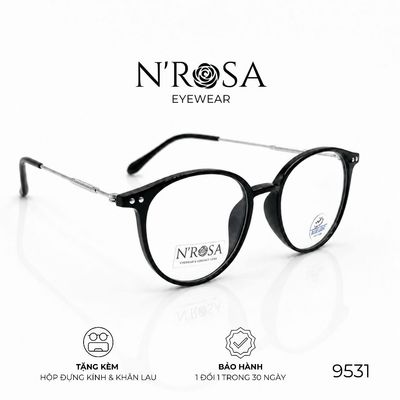 Gọng Kính N’ROSA 9531 – Form Tròn Bầu Thời Trang, Nhựa Dẻo Cao Cấp Phối Càng Kim Loại Sang Trọng