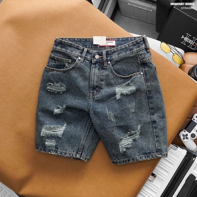 [FORM SUÔNG] Quần short jean nam HEBOZ Distressed straight 3M denim wash rách - 00003187