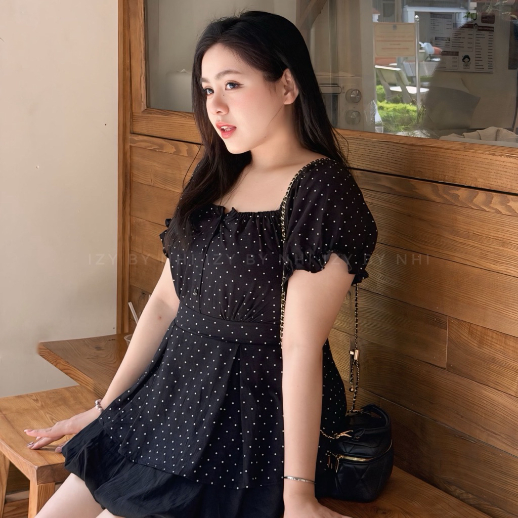 ÁO KIỂU BABYDOLL BIGSIZE CHẤM BI LƯNG CHUN - IZYBYNHI CÓ BIGSIZE