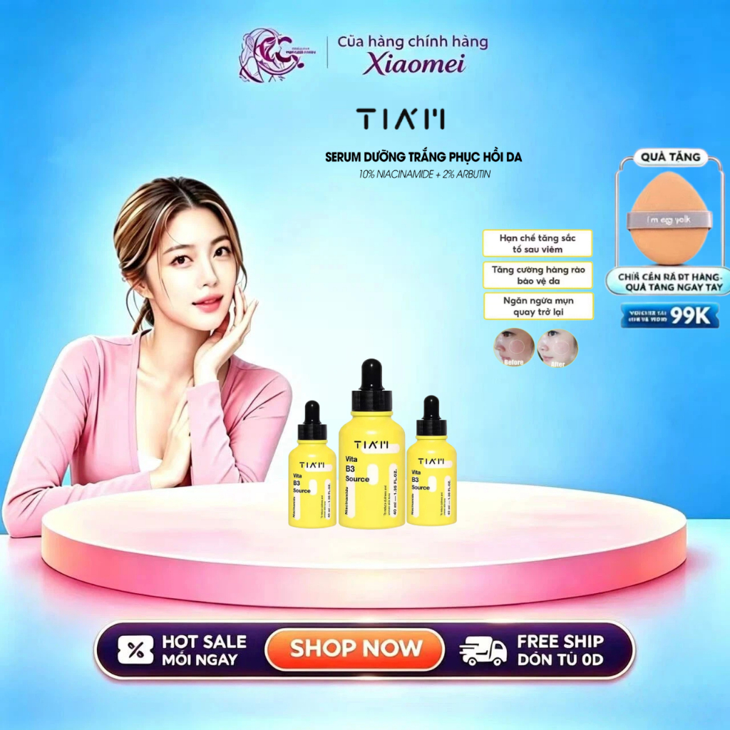 CHÍNH HÃNG -Serum TIAM Vita B3 Niacinamide 10% + Arbutin 2% Source Cho Da Dầu Mụn Nhạy Cảm