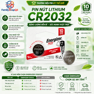 5 Viên Dung Lượng Cao Energizer Lithium CR2032 Dùng Cho Airtag, Smartkey, Đồng Hồ, Cân Điện Tử.