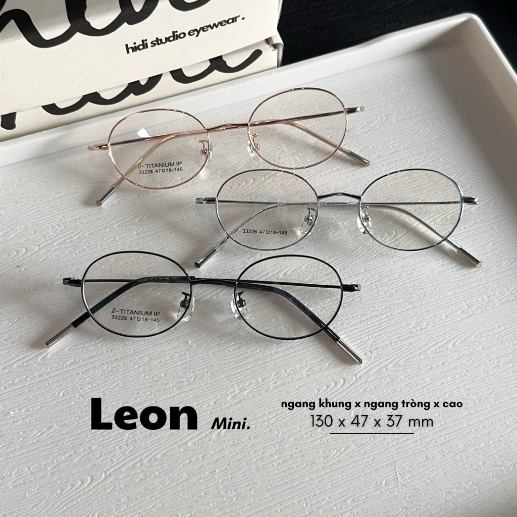 [ Leon mini ] Gọng kính oval kim loại titanium. Dáng kính trung bình nhỏ, phù hợp mặt nhỏ. Hidi Stud