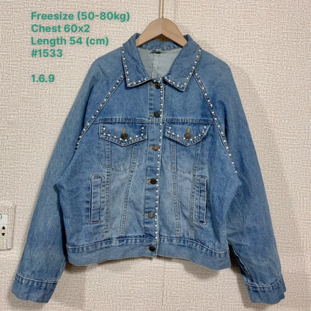 1️⃣6️⃣9️⃣[used China] Khoác nữ đính ngọc, jean jacket, Freesize (50-80kg), mã 1533