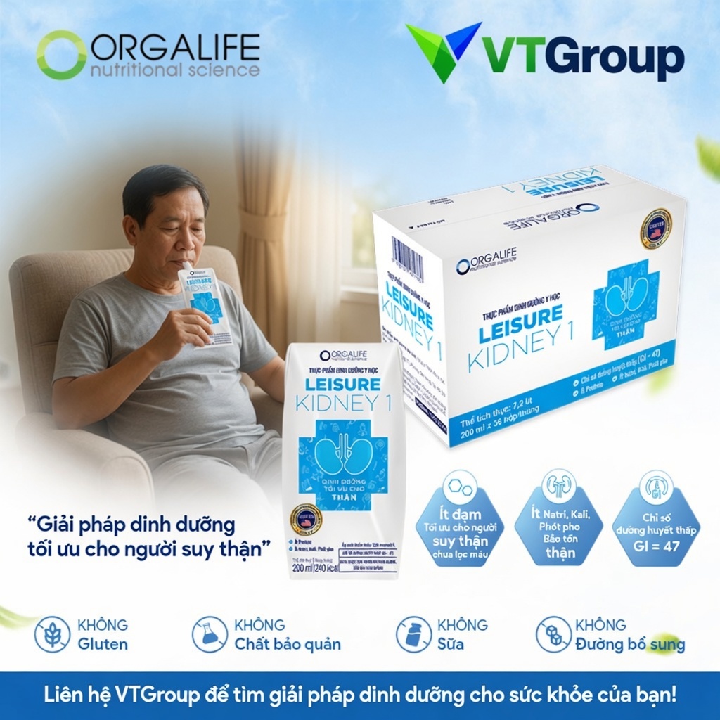 [Size mới] Thùng 36 Hộp LEISURE KIDNEY 1(200ml/Hộp) - Thực phẩm dinh dưỡng y học cho người suy thận