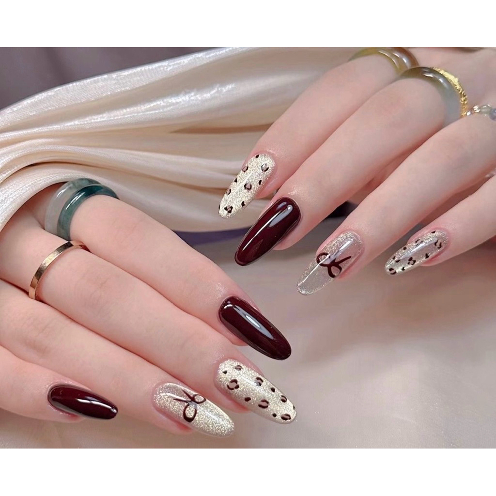 (N96) bống nailbox thiết kế màu thạch kết hợp da báo chấm bi
