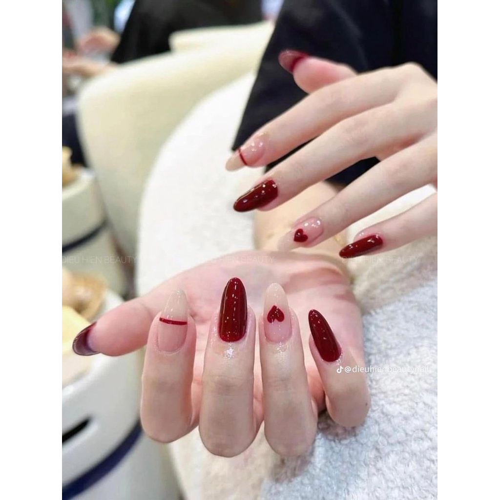 (N92) bống nailbox thiết kế màu đỏ trầm xem thạch xinh