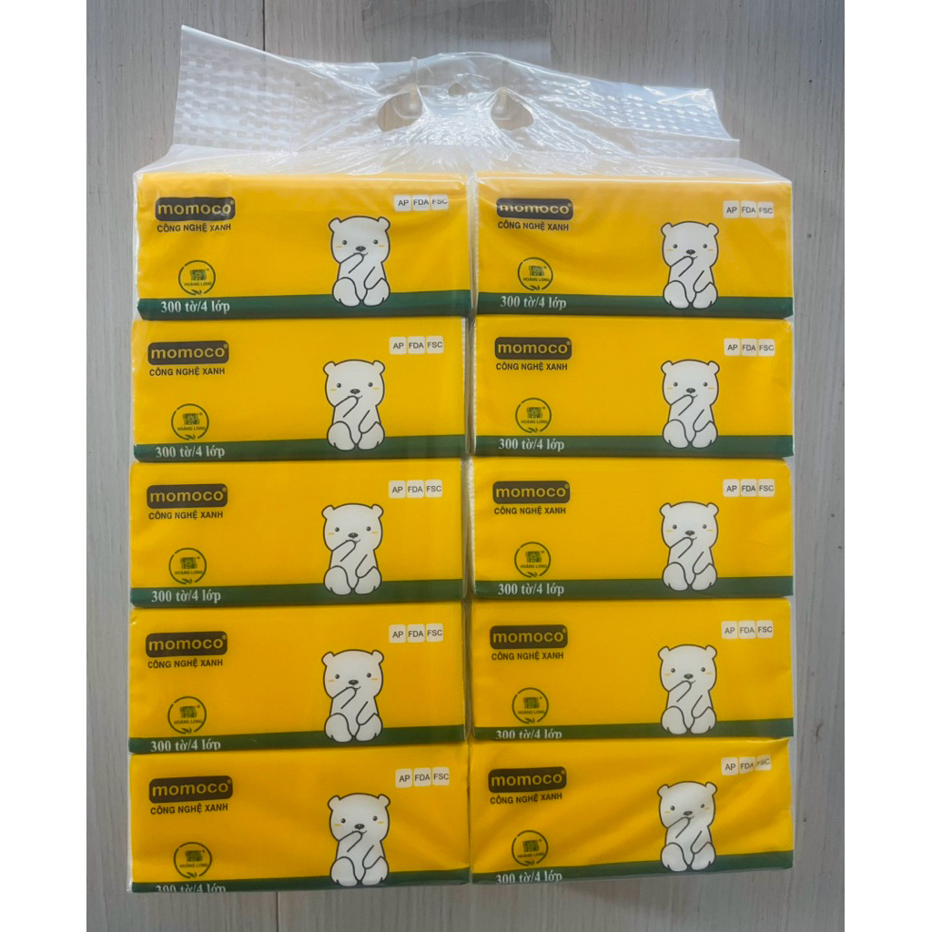 Combo 10 gói Giấy ăn Momoco 300 tờ/ 4 lớp mền mịn