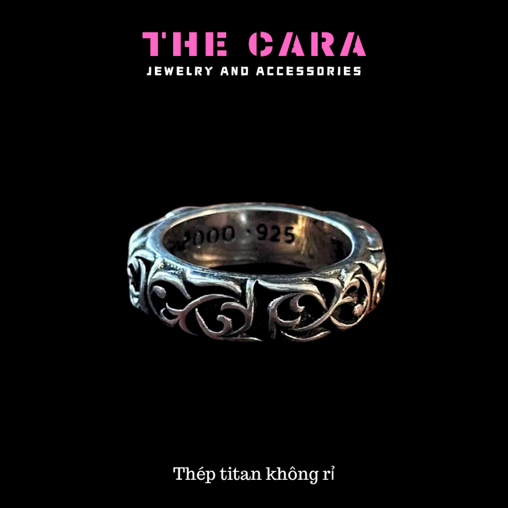 Nhẫn Chorme Heart Thép Titan Chống Gỉ Kiểu Dáng Retro THECARA