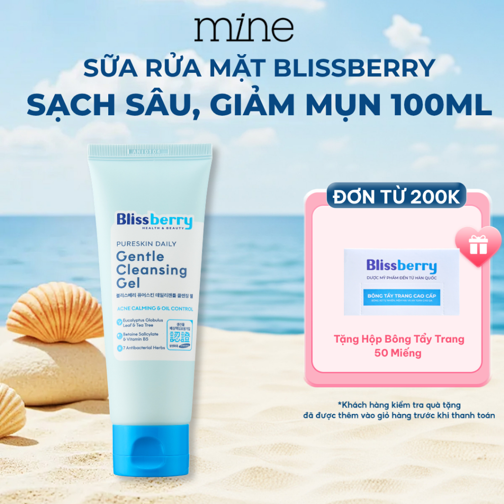 Sữa Rửa Mặt BHA pH 5.5 Dịu Nhẹ Giảm Mụn Kết Hợp B5 Duy Trì Độ Ẩm Blissberry Daily Gentle Cleansing Gel 100ml