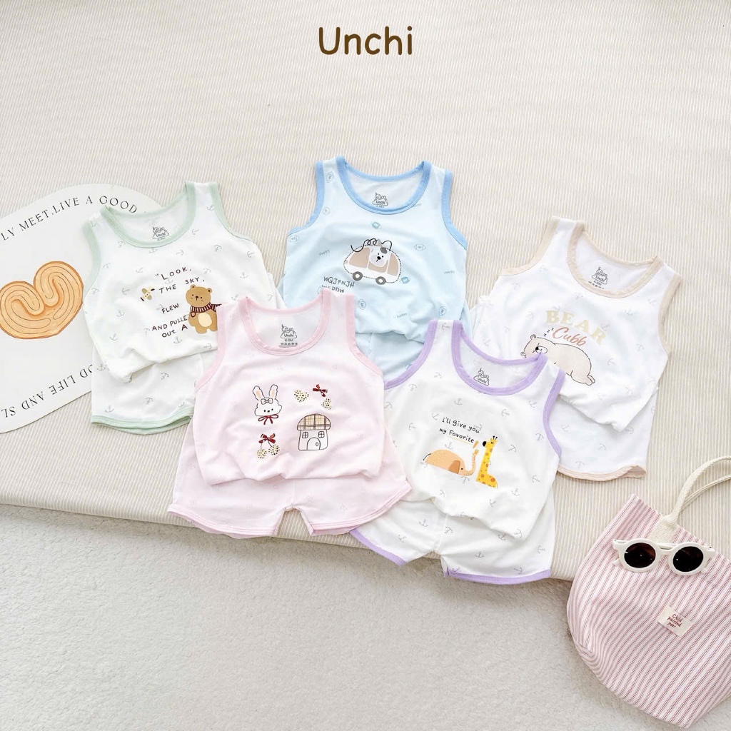 Bộ ba lỗ sát nách unchi thông hơi Bear Cub cho bé mềm mát mặc hè unchi 6-16kg