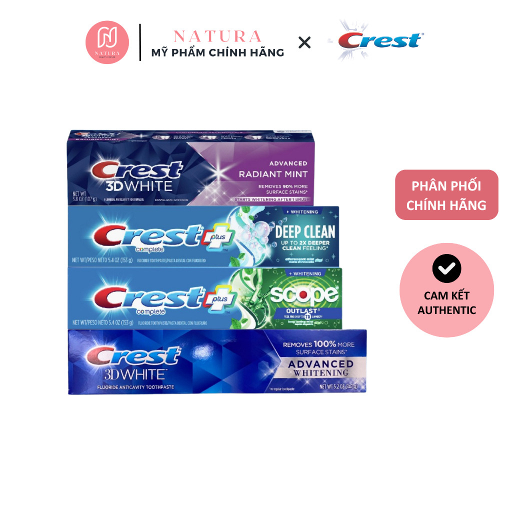 Kem đánh răng Crest Plus Extra Whitening / Scope / Deep Clean / 3DWhite Advance / Baking Soda nhập k