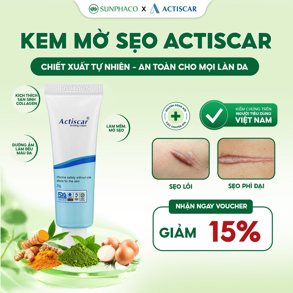 Kem Mờ Sẹo ACTISCAR 20g Hỗ Trợ Và Làm Mờ Sẹo thâm, sẹo Lồi, Sẹo Lõm, Sẹo Rỗ, Sẹo Mụn, sẹo phẫu thuật