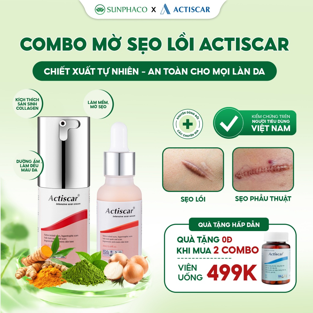 Combo Kem Và Serum Sẹo Lồi ACTISCAR Làm Phẳng Và Làm Mờ Sẹo Lồi, Sẹo Phì Đại Lâu Năm