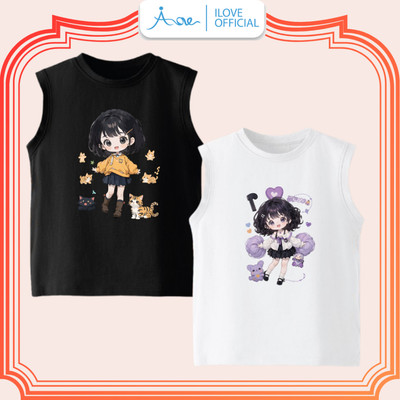 [MỚI] Áo thun BA LỖ cho bé gái AORE, Áo phông sát nách in hình Bé Gái, Mèo, Trái tim cute chất COTTON mềm mịn 8-34kg