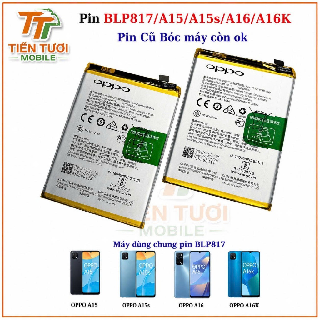 Pin oppo BLP817/A15/A15s/A16/A16K ,cũ bóc máy