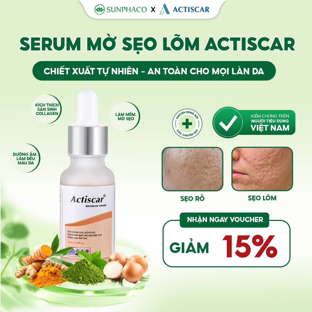 Serum Sẹo Lõm ACTISCAR 20ml Làm Phẳng Và Làm Mờ Sẹo Lõm, Sẹo Rỗ, Sẹo Mụn Lâu Năm