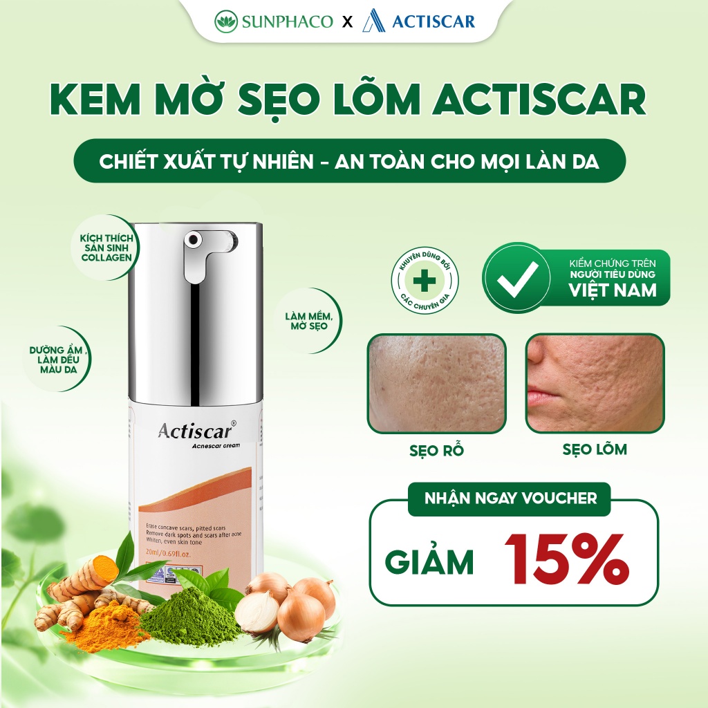 Kem Sẹo Lõm ACTISCAR 20ml Làm Phẳng Và Làm Mờ Sẹo Lõm, Sẹo Rỗ, Sẹo Mụn Lâu Năm
