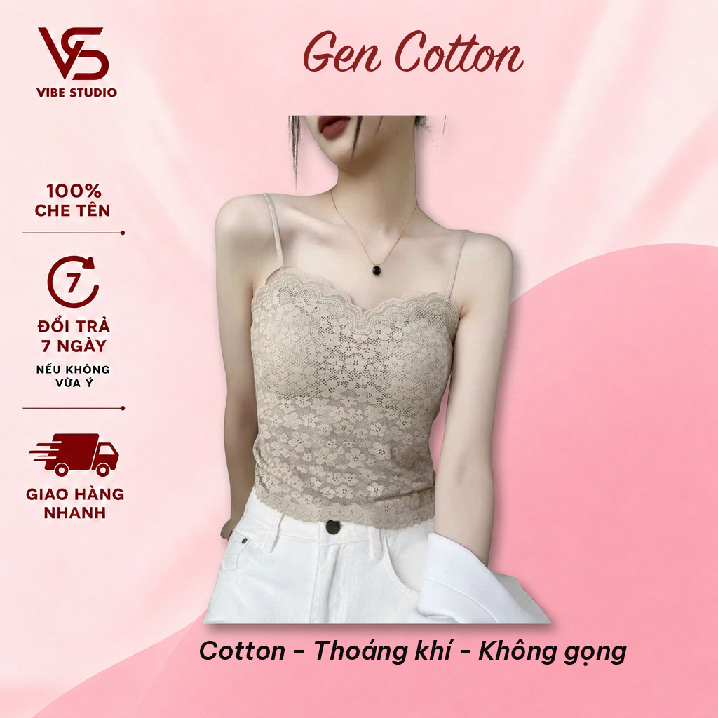 Áo Bra 2 Dây Ren Cotton VIBE STUDIO - Áo  Không Gọng Mềm Mại, Thấm Hút Tốt, Phối Ren Sang Trọng