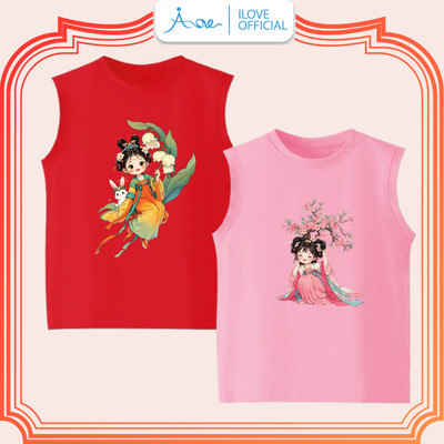 [MỚI] Áo thun BA LỖ cho bé gái AORE, Áo phông sát nách in hình Hằng Nga, Nàng Tiên dễ thương chất COTTON mềm mịn 8-34kg