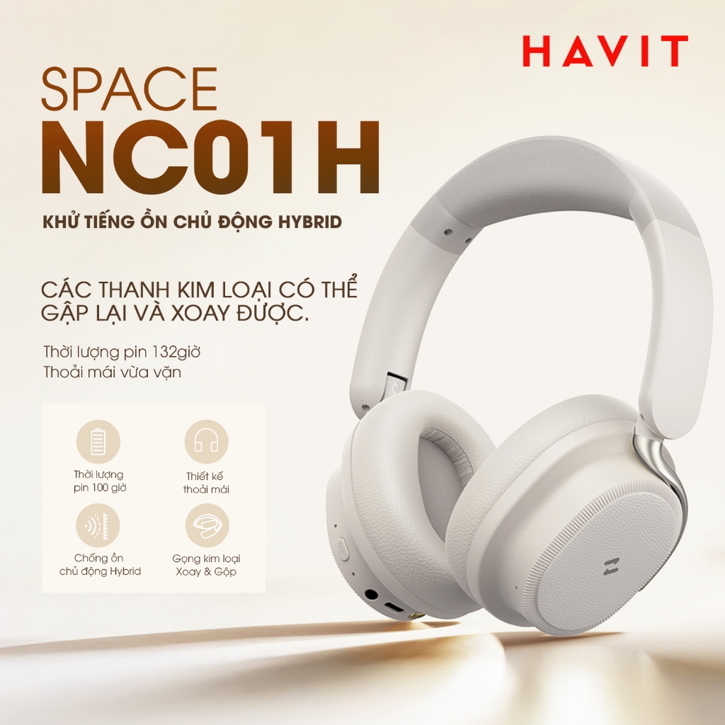 Tai nghe Bluetooth Headphone Havit Space NC01H Pin 132 tiếng | ANC 43dB | Kết Nối 2 TB | BT 6.0 | BigBuy360 - bigbuy360.vn