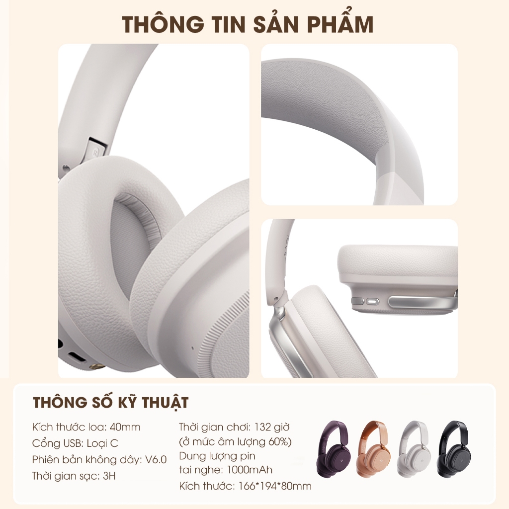 Tai nghe Bluetooth Headphone Havit Space NC01H Pin 132 tiếng | ANC 43dB | Kết Nối 2 TB | BT 6.0 | BigBuy360 - bigbuy360.vn
