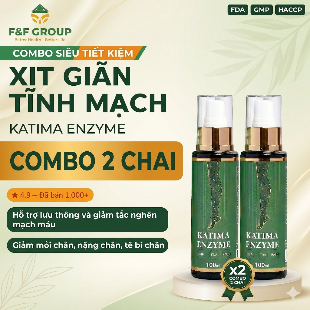 Combo 2 chai Xịt Hỗ Trợ Giãn Tĩnh Mạch Chân Katima Enzyme Group Chiết Xuất Nhàu Bưởi Diếp Cá 100ml
