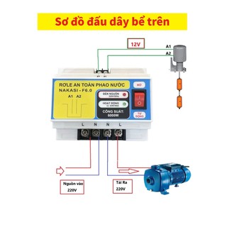 Rơ le phao bơm an toàn 12V -6000W Nakasi F6.0,chống giật, chống tràn, chống cạn tự động cho phao điện máy bơm nước