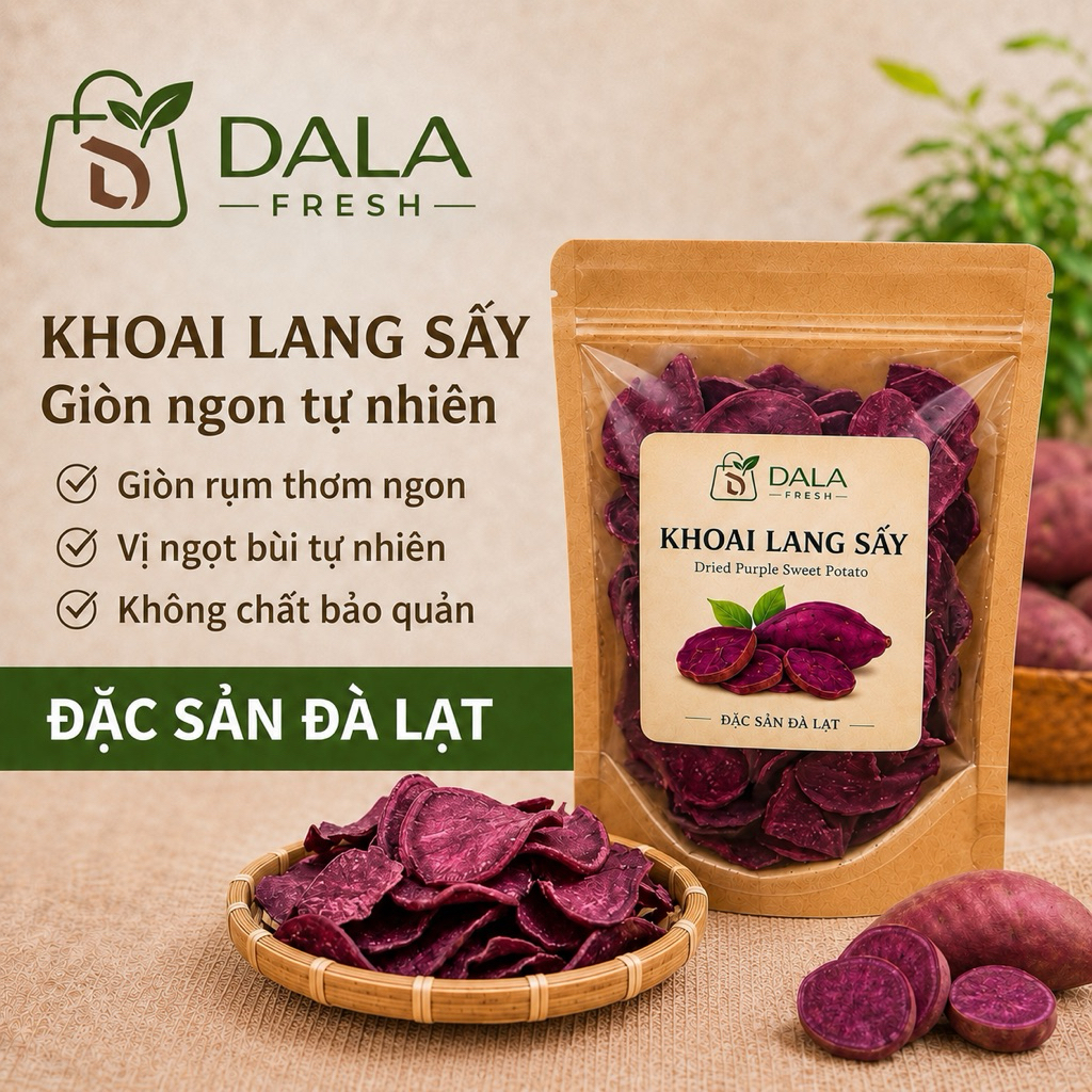 Khoai Lang Tím Sấy Giòn DL Fresh – Giòn Rụm Tự Nhiên, Không Chất Bảo Quản, Đặc Sản Đà Lạt