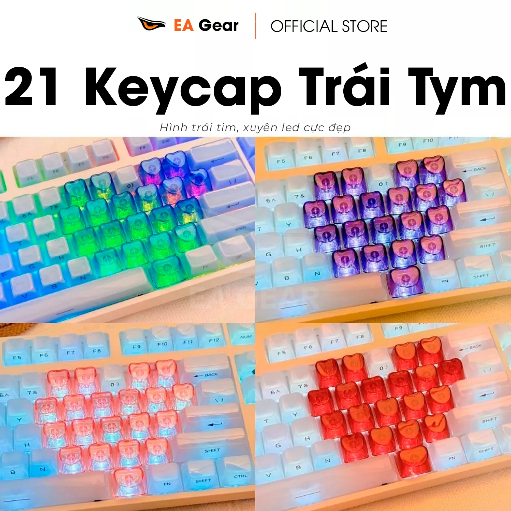 21 Nút Keycap Hình Trái Tim Xuyên Led Cực Cute - EA Gear