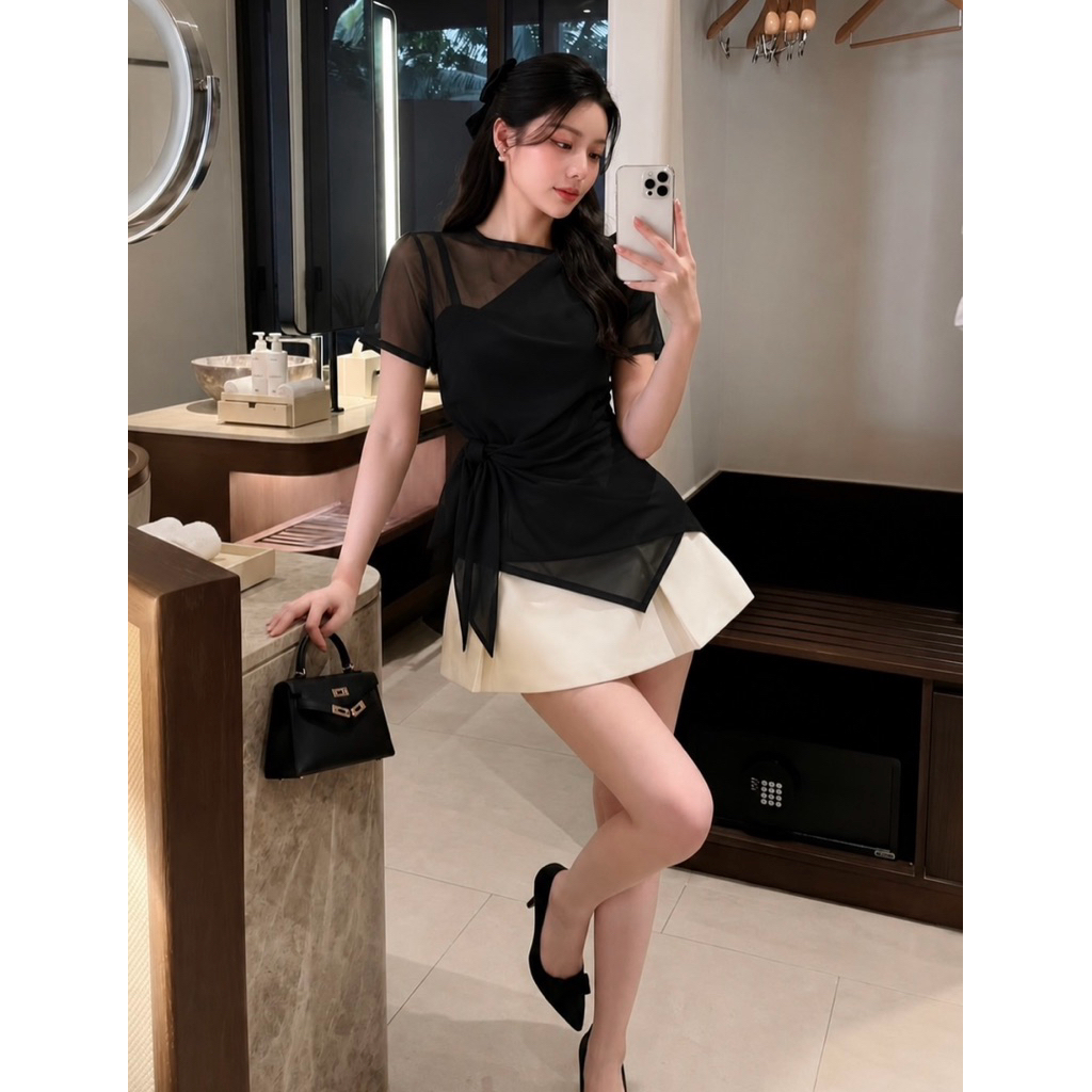 ÁO VOAN TƠ XUYÊN THẤU LỆCH VAI CỘT NƠ EO | BigBuy360 - bigbuy360.vn