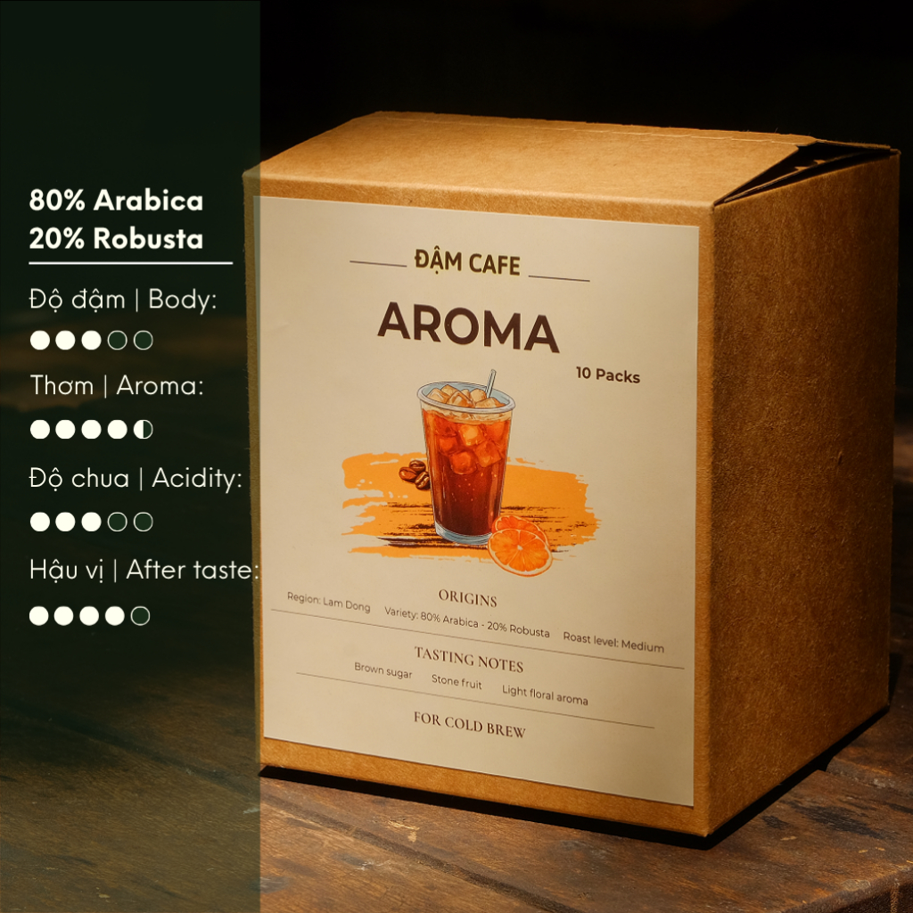 Cà phê ủ lạnh Coldbrew, Cafe blend ARABICA(80%) ROBUSTA (20%) ĐẮNG NHẸ, CHUA THANH, NGỌT HẬU, THƠM, 