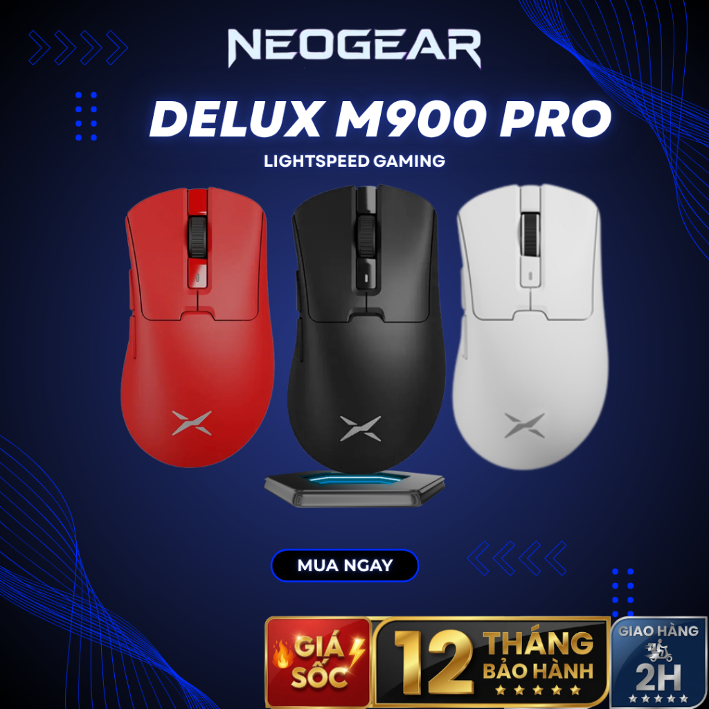 [⚡Cực Hot] Chuột Gaming Không Dây Delux M900 PRO Mini Cảm Biến Paw3395 | 26000 DPI | Dock Sạc RGB 8K