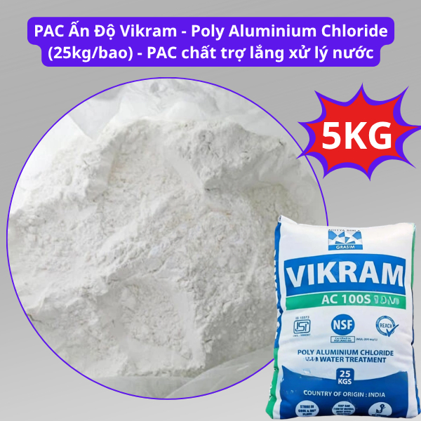 (Lẻ 5Kg) PAC Ấn Độ Vikram - Poly Aluminium Chloride - PAC chất trợ lắng xử lý nước