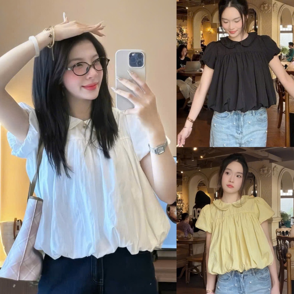 Áo babydoll cổ sen dáng bí tay bồng chất gió su mềm A75 SUTANO | BigBuy360 - bigbuy360.vn