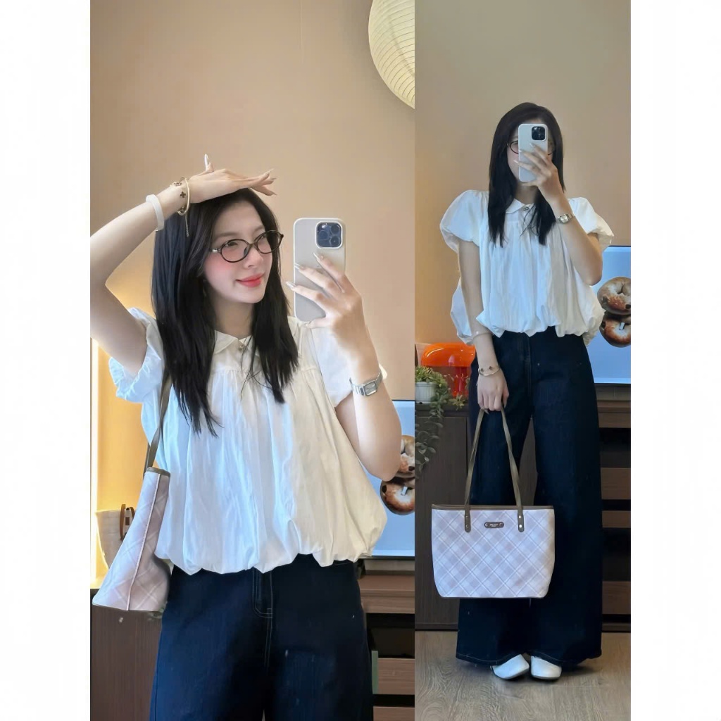 Áo babydoll cổ sen dáng bí tay bồng chất gió su mềm A75 SUTANO | BigBuy360 - bigbuy360.vn