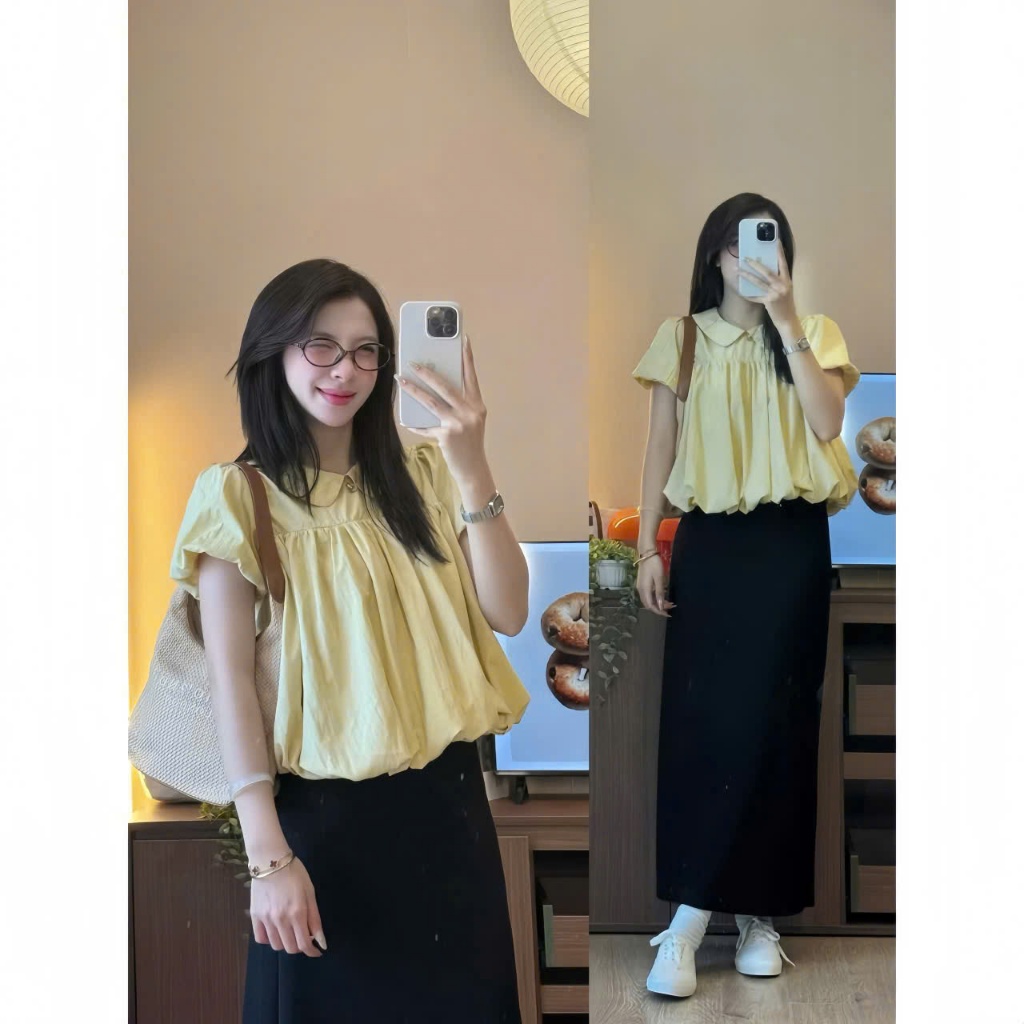 Áo babydoll cổ sen dáng bí tay bồng chất gió su mềm A75 SUTANO | BigBuy360 - bigbuy360.vn