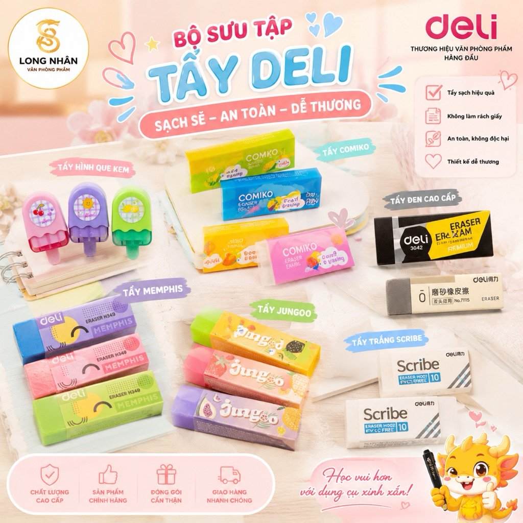 Gôm Tẩy màu đeli 3045 (5 cục tẩy)