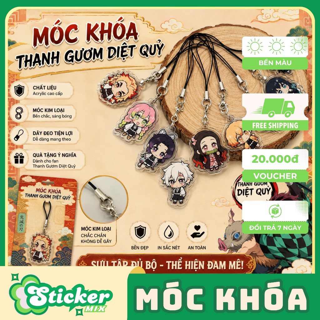 Set 3 mốc khóa THANH GƯƠM DIỆT QUỶ Kimetsu no Yaiba chống nước trang trí điện thoại, chìa khóa xe M1